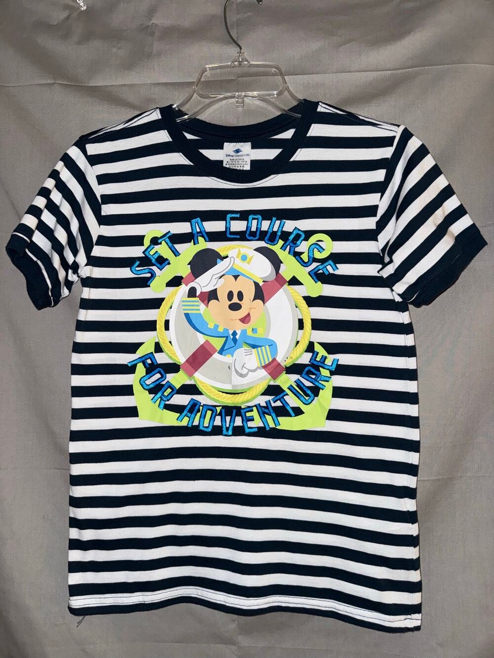 DCL Kids Captain Mickey Set a Course Adventure Striped T-shirt, Size L (10/12)